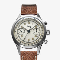 Montre Chronographe Mécanique à Remontage Manuel Eska Heritage SK25 Beige bracelet cuir Jean Rousseau