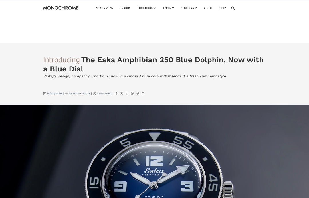 Introducing The Eska Amphibian 250 Blue Dolphin, Now with a Blue Dial