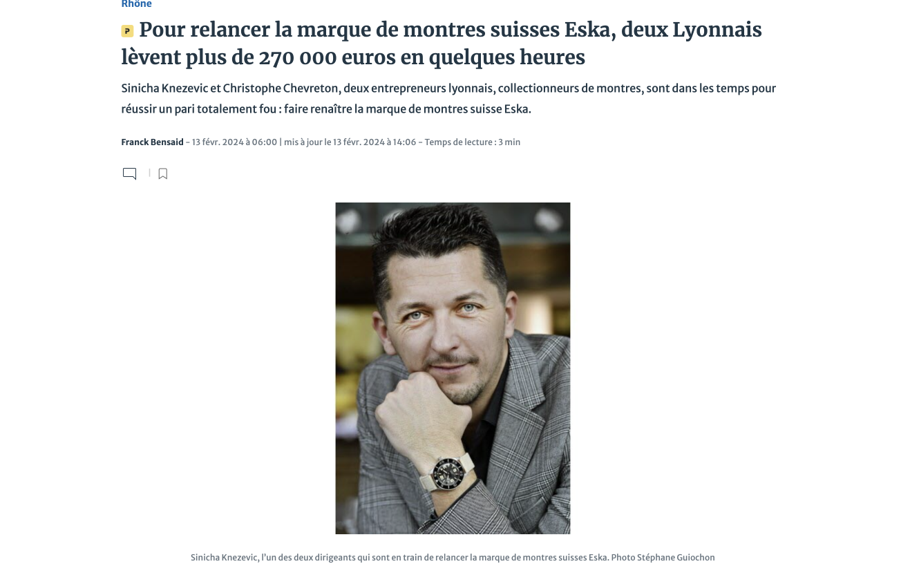 To relaunch the Swiss watch brand Eska, two Lyonnais raise more than 270,000 euros in a few hours
